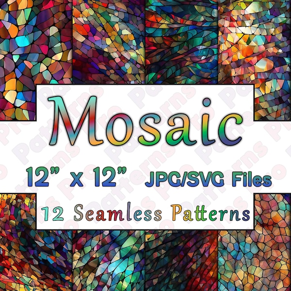 12 Mosaic Seamless Digital Pattern  - Surreal Background - Printable Digital Paper - JPG Instant Download - 12x12in - Commercial Use