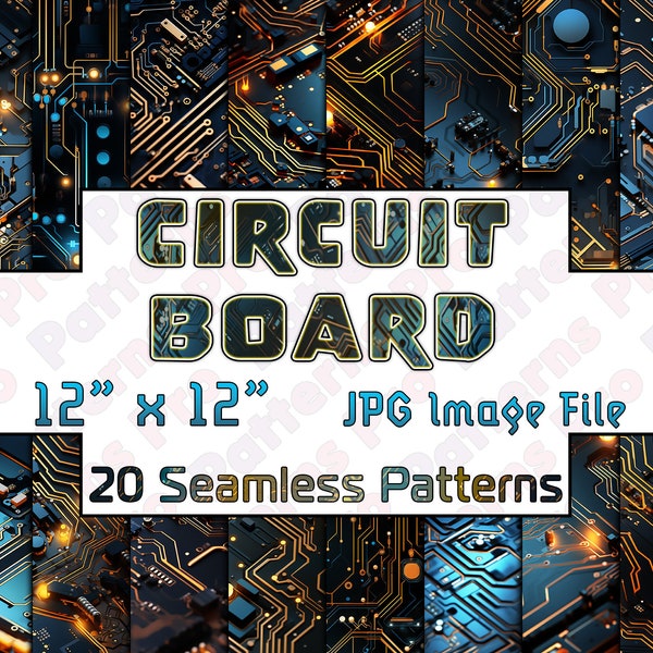 20 Circuit Board Seamless Digital Pattern - Sci-Fi Pattern - Printable Digital Paper - JPG Instant Download - 12x12in - Commercial Use