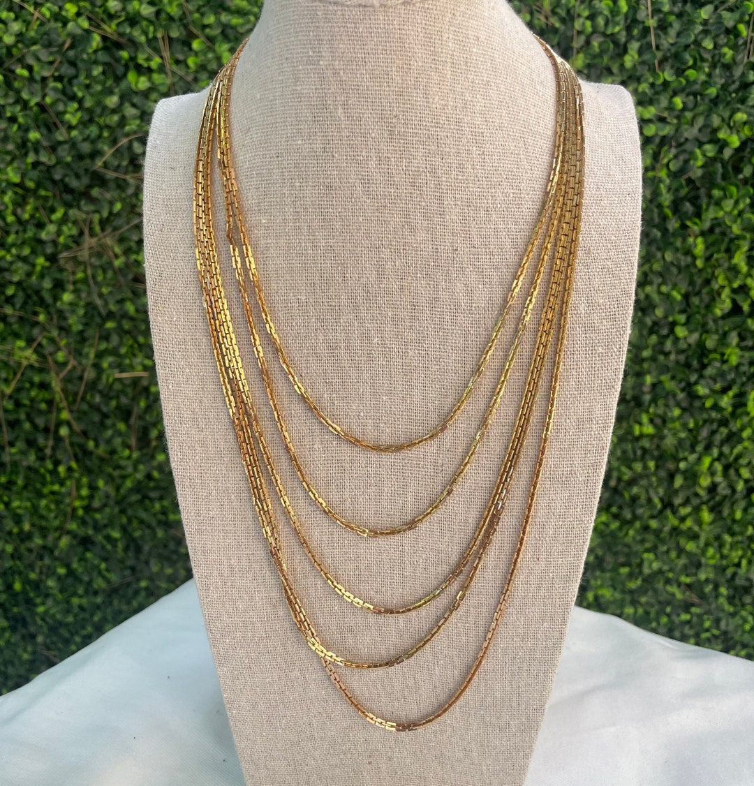 Dazzling Vintage Multi Strand Gold Chain Necklace Gold Etsy