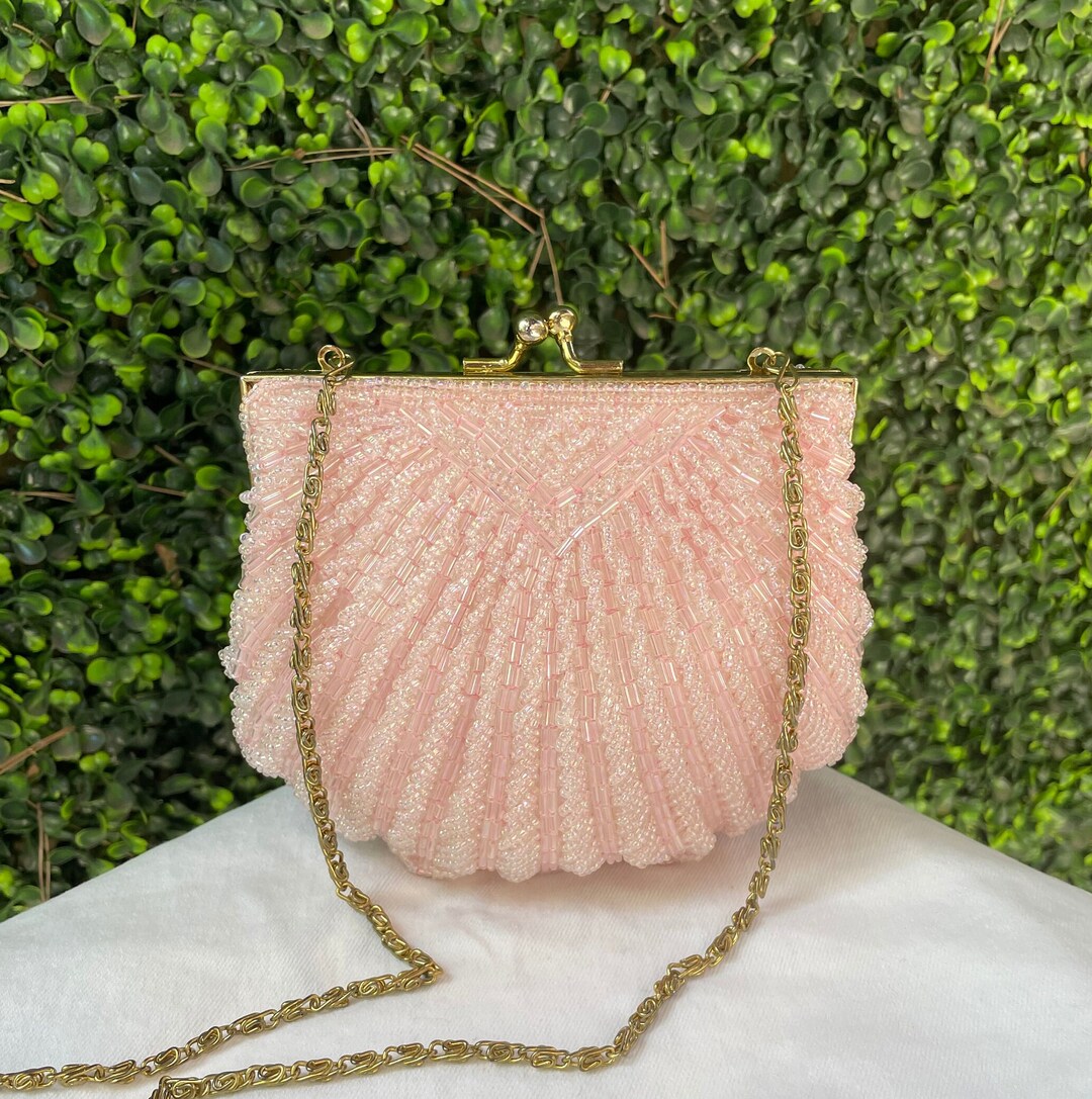 1960s La Regale Pastel Pink Beaded Clam Shell Purse Kiss Lock Etsy