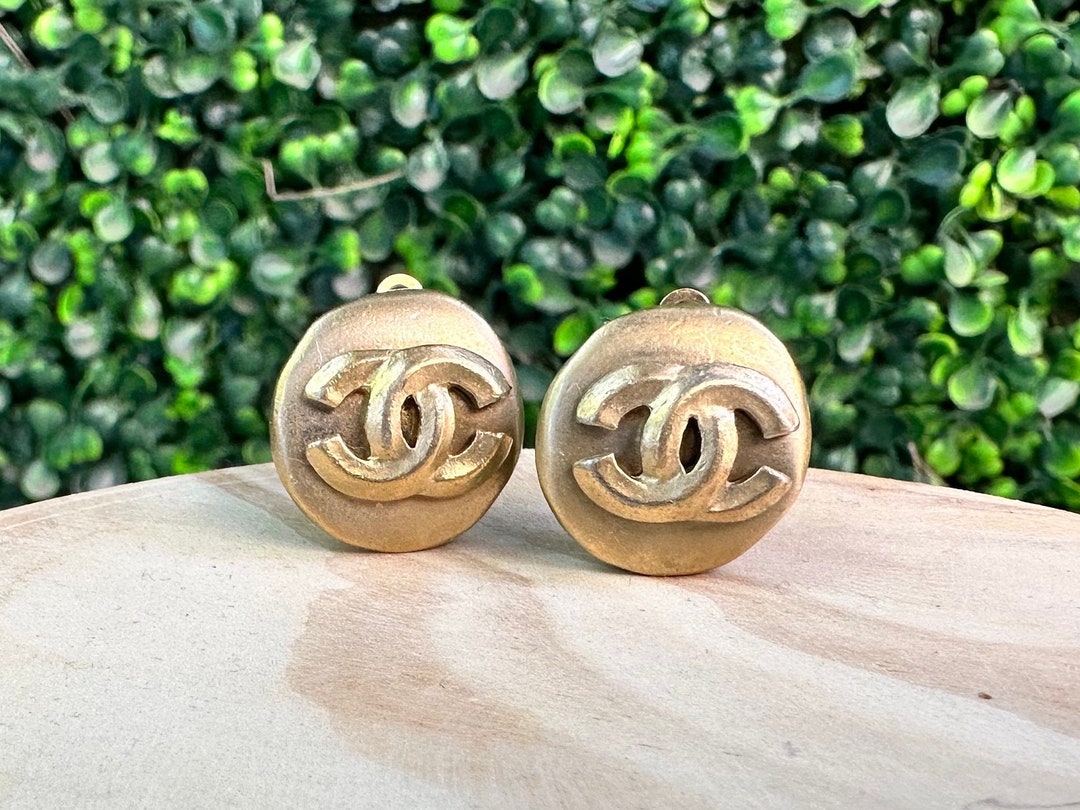 1996 Vintage Chanel CC Logo Button Clip-on Earrings, Gold Plated 
