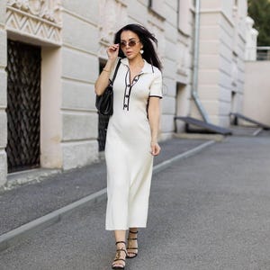 Fitted Knit Maxi Polo Dress: Elegant Everyday Outfit
