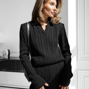 Cable Knit Lounge Set: Wool Blend Sweater & Shorts - Cozy Two Piece Outfit