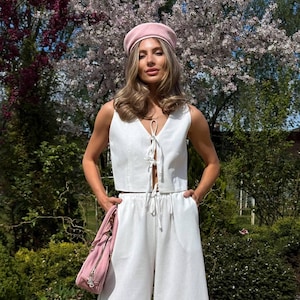 Leinen Zweiteiler Set: Weste mit Bindebändern & Hose mit weitem Bein - Minimalist Loungewear