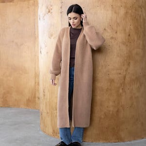 Oversized Knit Cardigan: Long Fluffy Balloon Sleeve Sweater - Wool Blend