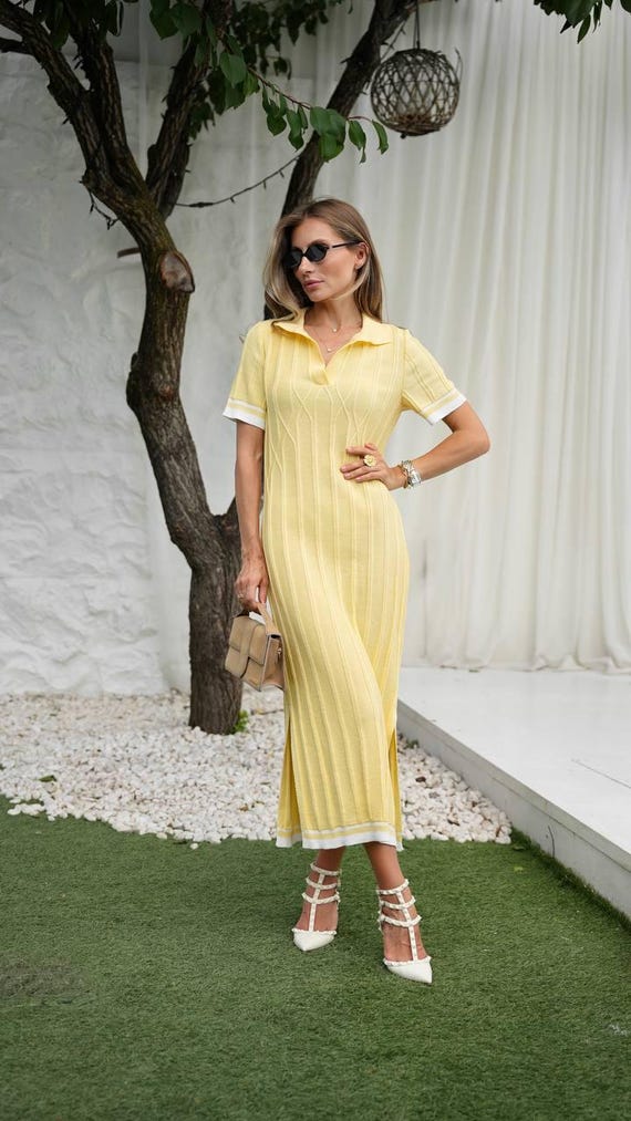 Cotton Ribbed Knit Polo Dress: Casual Midi with Side Slit Knit Polo Midi Dress – 100% Cotton Ribbed Knit Dress With Side Slit | Casual  Office or Summer Look | Soft Breathable Fabric - Etsy
