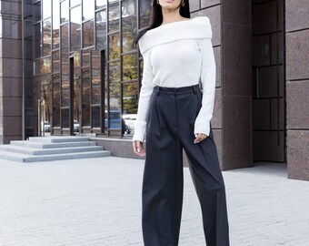 Wool Pants, Wide Leg Women Trousers, Soft Cozy Wool