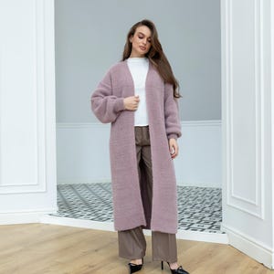 Oversized Knit Cardigan: Long Fluffy Sweater with Balloon Sleeves