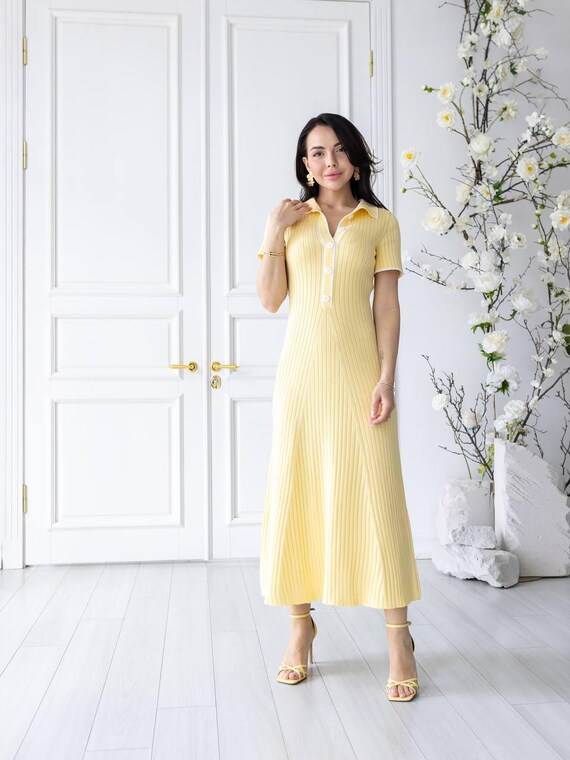 chinese dress ladies Chic Elegance Ribbed Knit Polo Neck Dress Medium / White