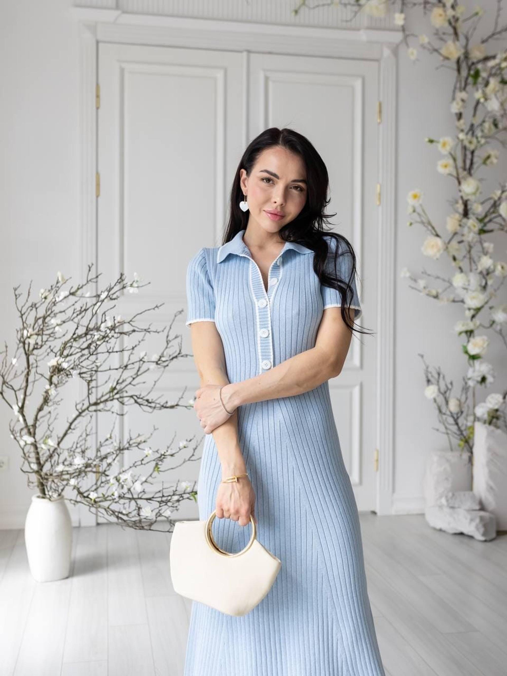 knit polo maxi dress Riviera Ribbed Knit Polo Maxi Dress L / Black