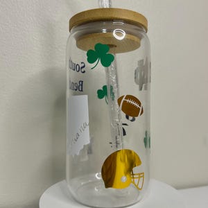 Notre Dame Glass Can Cup, Fighting Irish, South Bend, Indiana, Notre Dame Tumbler, College Football Drinkware, Notre Dame Gift
