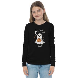 Boo! Kids Halloween Long-Sleeve Shirt – Soft Airlume Cotton Ghost & Pumpkin Tee – Comfortable and Durable Halloween Shirt