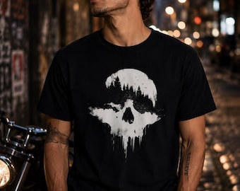 Camiseta Calavera del Bosque – Camiseta unisex de manga corta con estampado – Diseño gótico natural – Prenda moderna y elegante
