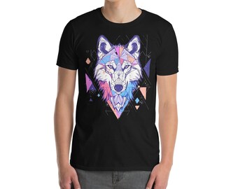 Camiseta con diseño geométrico de lobo: camiseta unisex con gráfico abstracto de animales en tonos pastel, perfecta para amantes del arte y la naturaleza
