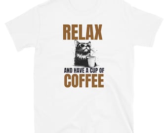 Camiseta unisex divertida "Gato amante del café"