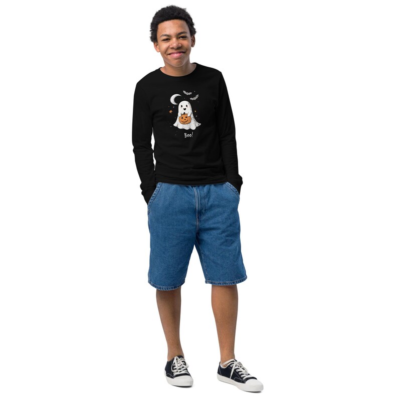 Boo! Kids Halloween Long-Sleeve Shirt – Soft Airlume Cotton Ghost & Pumpkin Tee – Comfortable and Durable Halloween Shirt