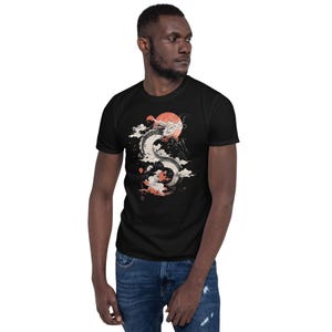 Artistic Dragon T-Shirt – Unisex Japanese-Style Red Sun and Cloud Graphic Tee – Perfect for Asian Art Lovers