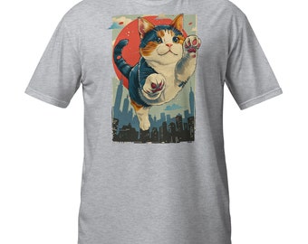 Superhero Cat T-Shirt: Flying Kitty Cityscape Graphic Tee