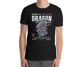 Camiseta "Rey Dragón de Todo" - Camiseta con gráfico de dragón ciberpunk japonés - Ropa de calle de anime de bestias míticas para gamers y fanáticos de la fantasía