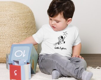 Camiseta para niños Little Explorer - Linda camiseta gráfica de astronauta - Adorable camiseta para niños camiseta de manga corta para niños pequeños