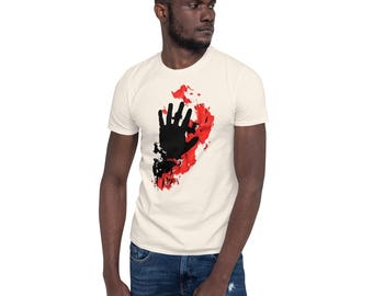 Hand Silhouette Graphic T-Shirt – Unisex Artistic Abstract Red and Black Tee – Edgy Modern Design
