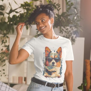 クールなコーギー犬サングラス T シャツ - かわいいペットグラフィック T シャツ - 楽しい犬好きシャツ