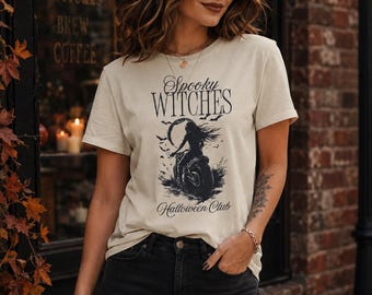 Camiseta de brujas espeluznantes, camiseta vintage de brujas de Halloween, camiseta gráfica gótica de otoño