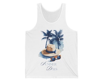 Camiseta sin mangas con estampado de palmeras de playa: estilo vacaciones de verano