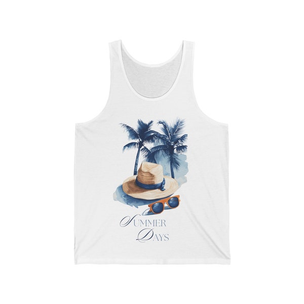 Summer Days Tank Top - Beach Palm Tree Print - Vacation Vibes Singlet - Casual Sunny Daywear - Women's Fashion Tank