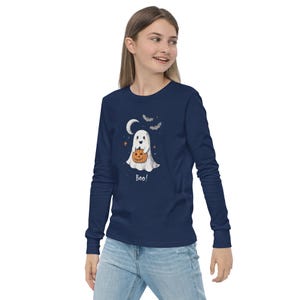 Boo! Kids Halloween Long-Sleeve Shirt – Soft Airlume Cotton Ghost & Pumpkin Tee – Comfortable and Durable Halloween Shirt