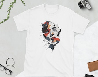 Unisex Artistic Face T-Shirt – Modern Graphic Short-Sleeve Tee – Bold Statement Apparel