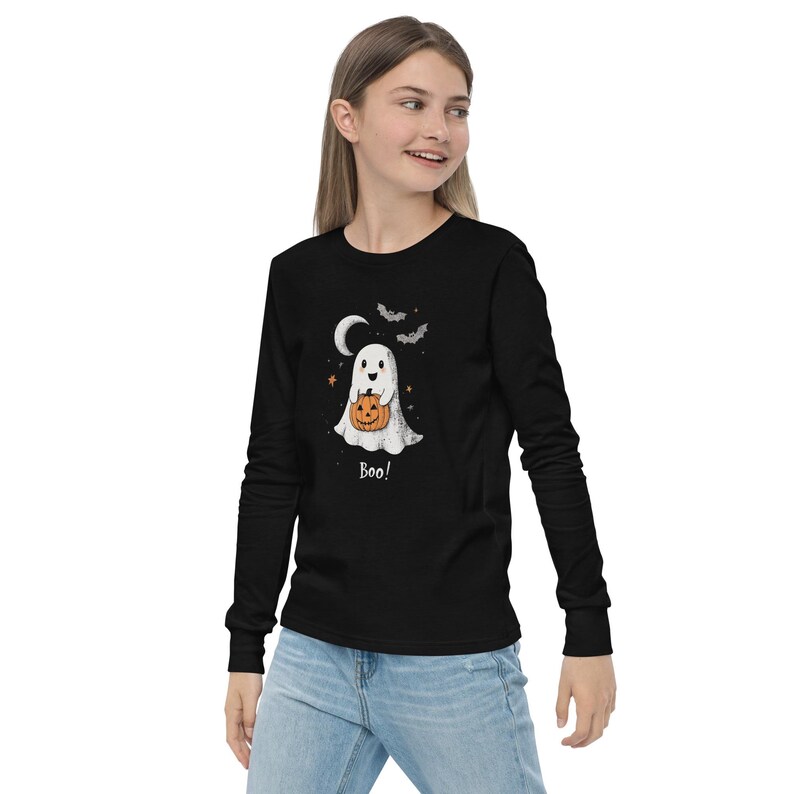 Boo! Kids Halloween Long-Sleeve Shirt – Soft Airlume Cotton Ghost & Pumpkin Tee – Comfortable and Durable Halloween Shirt