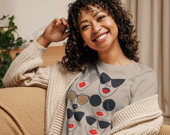 Camiseta con gráfico de caras de gafas de sol: camiseta moderna y relajada para mujer