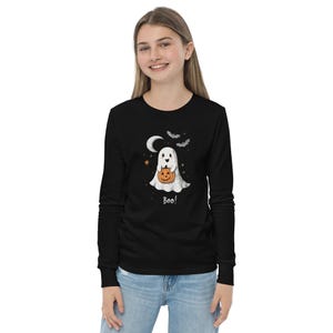Boo! Kids Halloween Long-Sleeve Shirt – Soft Airlume Cotton Ghost & Pumpkin Tee – Comfortable and Durable Halloween Shirt