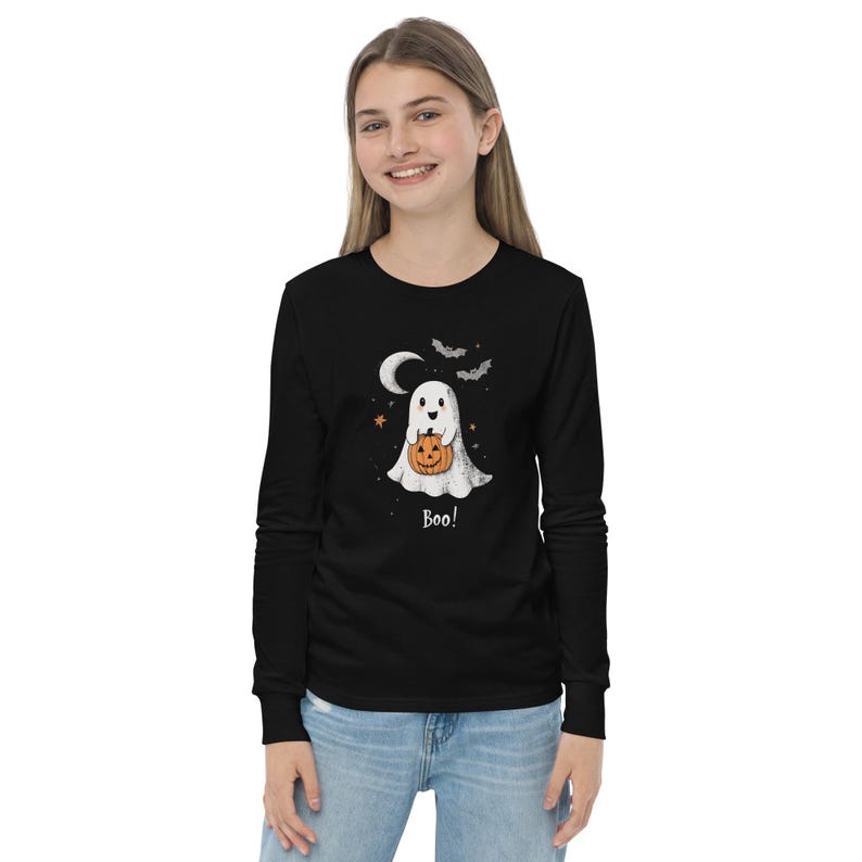 Boo! Kids Halloween Long-Sleeve Shirt – Soft Airlume Cotton Ghost & Pumpkin Tee – Comfortable and Durable Halloween Shirt