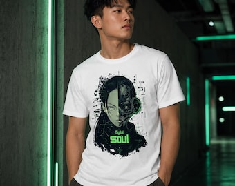 Camiseta de anime cyborg: Gráfico de alma digital, ropa ciberpunk unisex