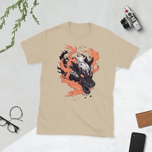 Camiseta unisex Fiery Beast: camiseta con gráfico de lobo en llamas: diseño de fantasía único