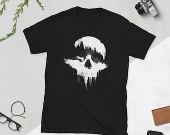 Forest Skull T-Shirt – Unisex Short-Sleeve Graphic Tee – Gothic Nature Design – Edgy and Stylish Apparel