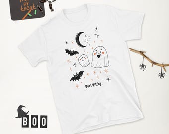 Maglietta carina di Halloween – Maglietta grafica Boo Witchy Ghost & Bat