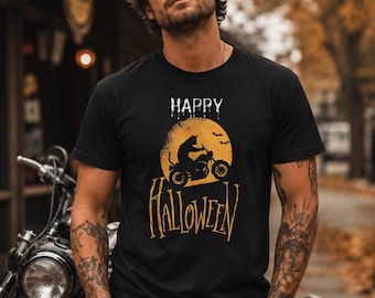 Camiseta de motociclista con gato negro, camiseta de Halloween para moteros con temática de gatos, regalo vintage para moteros espeluznantes.