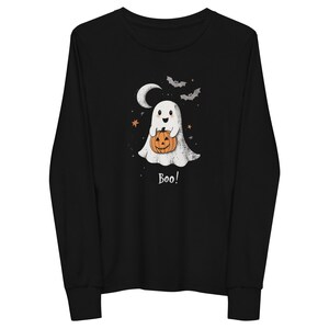 Boo! Kids Halloween Long-Sleeve Shirt – Soft Airlume Cotton Ghost & Pumpkin Tee – Comfortable and Durable Halloween Shirt