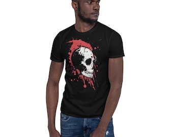 Grunge Skull T-Shirt - Unisex Red Splatter Gothic Graphic Tee - Perfekt für alternative Modeliebhaber