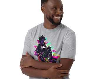 Camiseta urbana colorida con estilo: camiseta con gráfico abstracto de neón: camiseta urbana de algodón hilado en anillos suave para hombres y mujeres