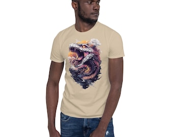 Camiseta de dragón feroz - Camiseta de fantasía de bestia mítica - Camiseta de arte de monstruo feroz - Ropa de calle gótica para jugadores y fanáticos de la fantasía
