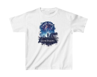 Small Steps Giant Dreams T-Shirt - Inspirational Quote Tee with Cosmic Design, Motivational Space-Themed Shirt