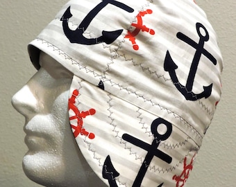 Anchors Cotton Welding Caps, Reversible Welding Cap, Navy Marine Printed Red White & Blue Custom Made To Order Welding Hats