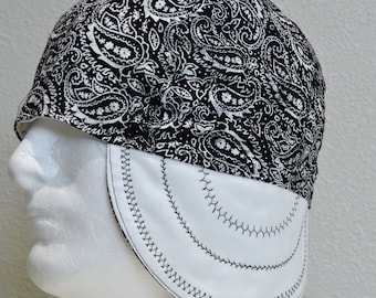 Black Bandana Welders Cap, Bandana Welding Cap, Reversible, 100% cotton, Made to Order, Decorative Stitching, gifts for him, gifts for Dad