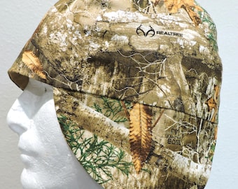 Real Tree Camo, Cotton Welding Caps, Autum Leaves Print Fabric, Hunting Cap, Reversible Welding Cap Custom Made to Order