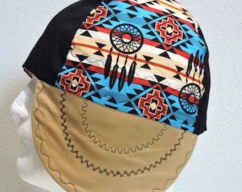 Native Welding Cap, Southwestern Welder Cap, Welding Caps for Men, Reversible, Cotton Welding Cap, Decorative Stitching, Boho Cap,