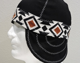 Native Pattern Black Fully Reversible Double-sided Welder Heavy Duty Weld Cap 100% Cotton Aztec Band Welding Cap